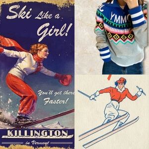 RARE TOMMY HILFIGER Spellout Nordic Fair Isle Cotton Sweater Women L Ski 1/4 Zip